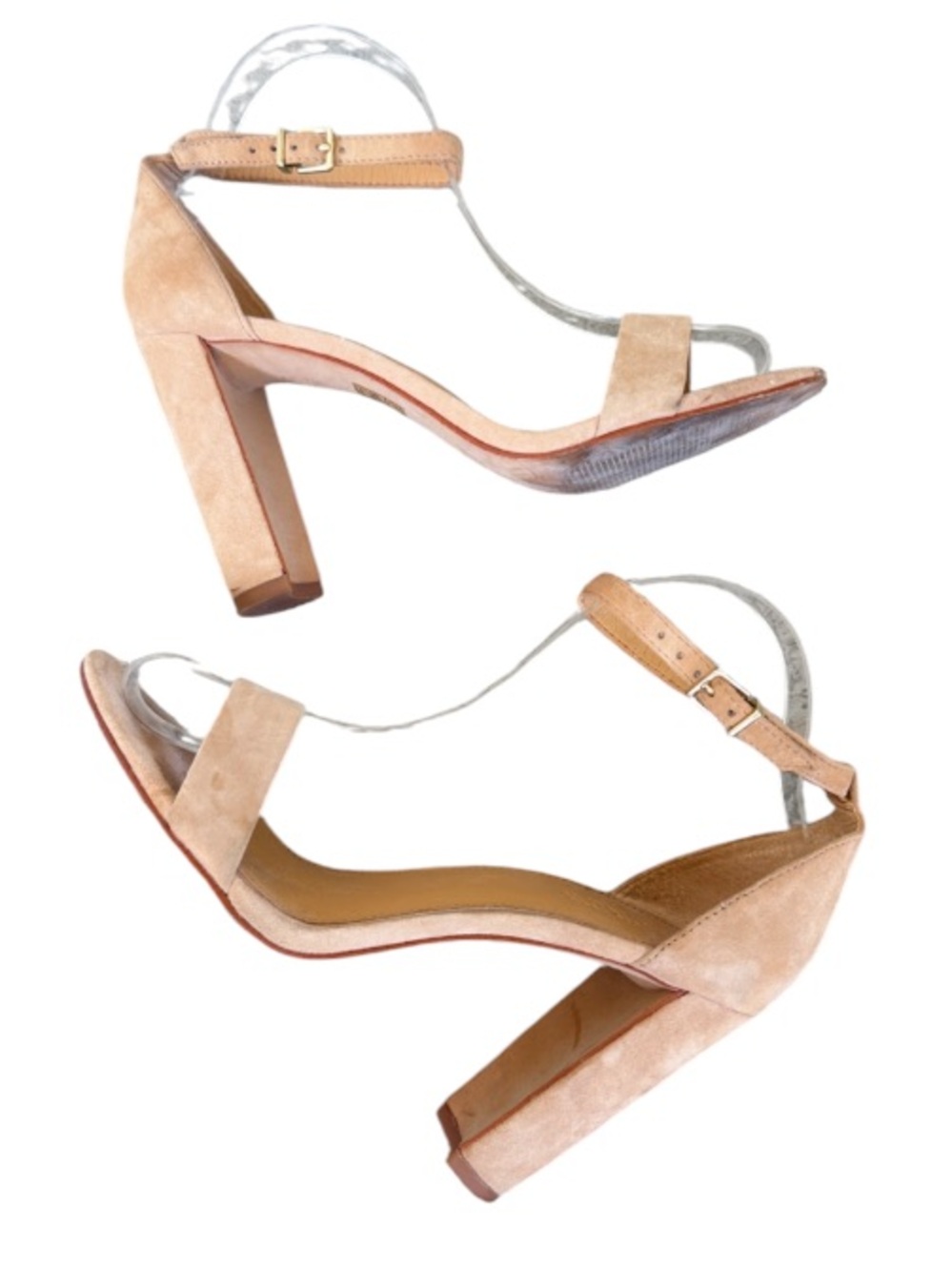 J. Crew nude suede leather strappy buckle ankle sandal 4” block heels size 7.5